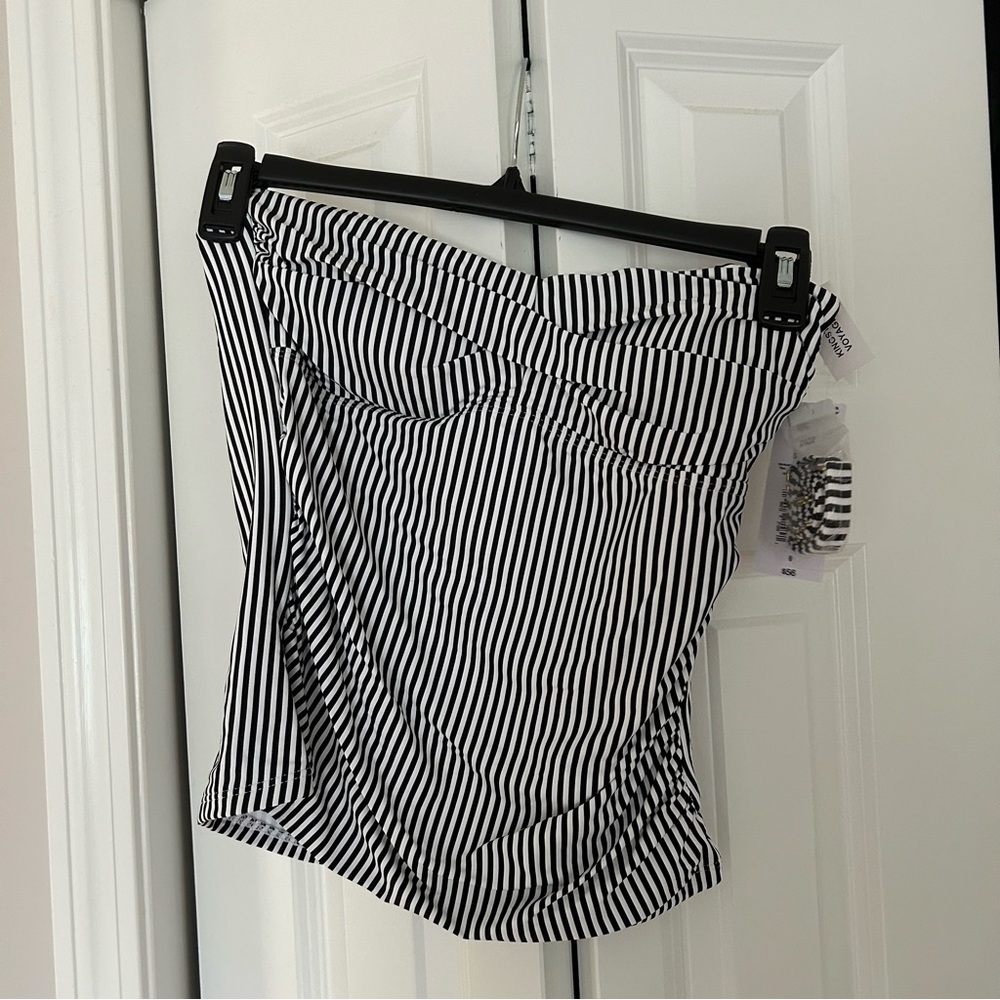 Liz Claiborne Black and White Striped Tankini rouching padded bra